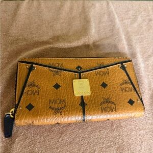 MCM Cognac Visetos Zip around Wallet